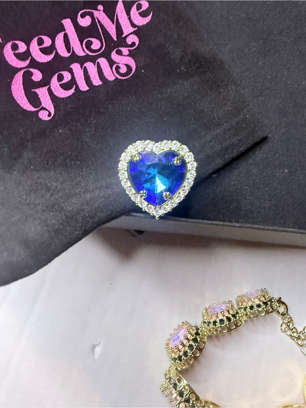 Feed me gems sapphire mermaid Romeo Ring with Halo Accent